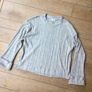 Beige ribbed bell-sleeve sweater